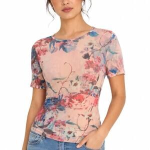 Superdown Simona Floral Sheer Mesh Baby Tee Y2K Fairycore Fitted Top Small